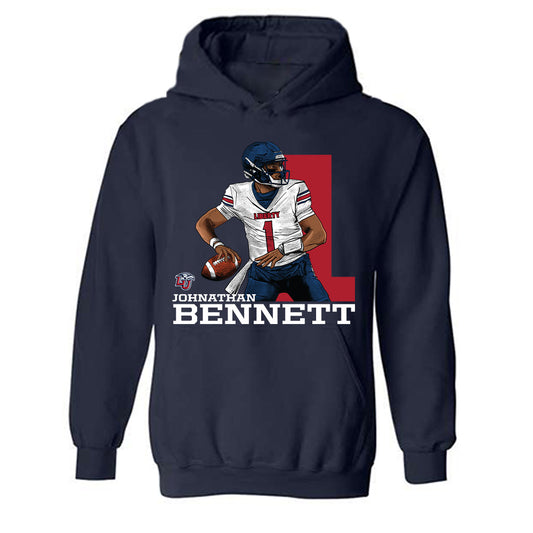 Liberty - NCAA Football : Johnathan Bennett - Navy Caricature Hooded Sweatshirt