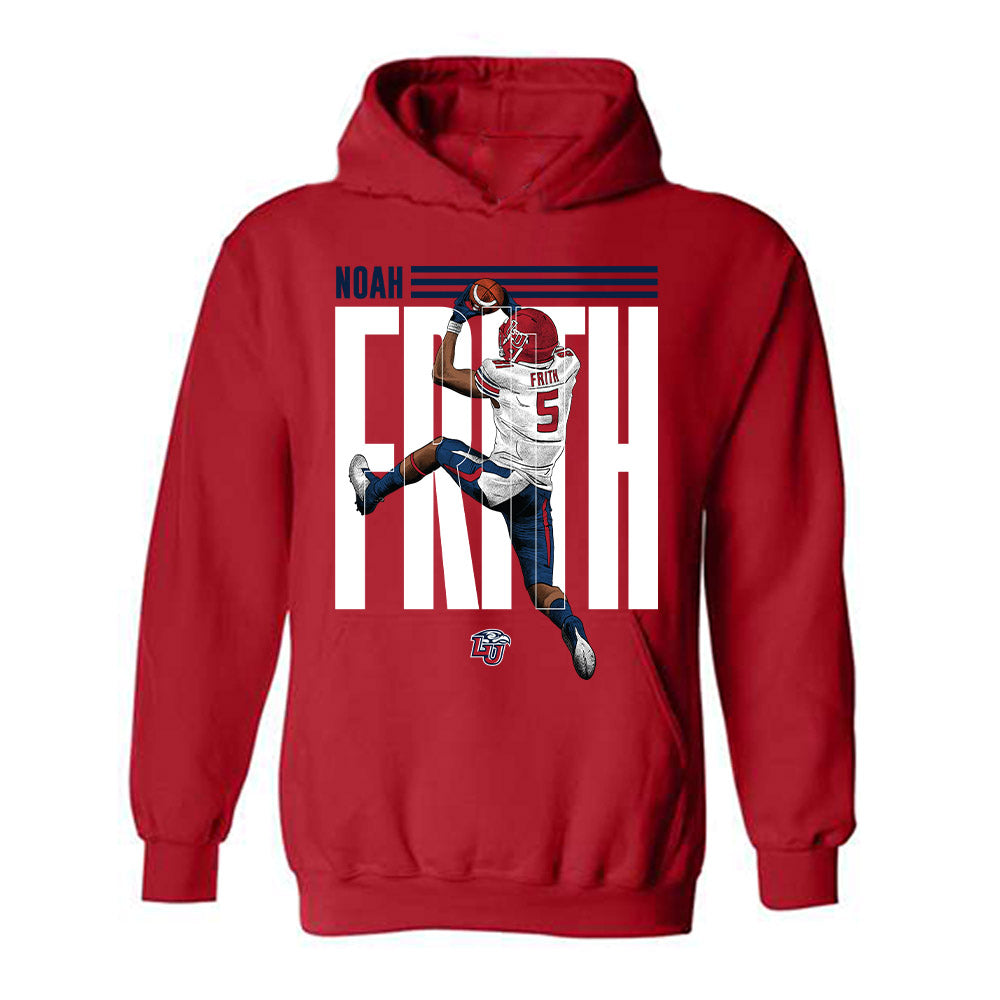 Liberty - NCAA Football : Noah Frith - Red Caricature Hooded Sweatshirt