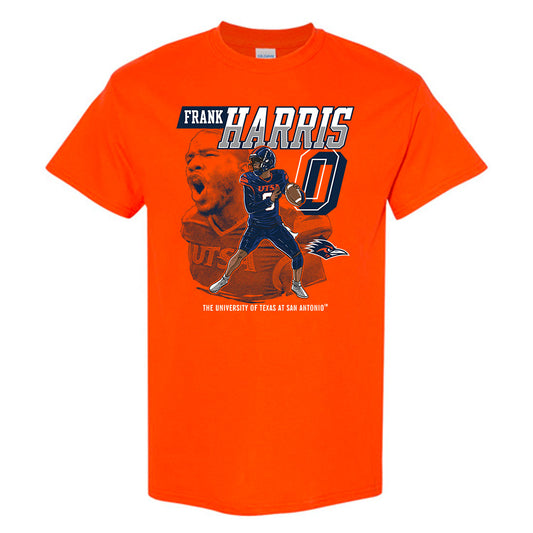 UTSA - NCAA Football : Frank Harris - Orange Caricature Short Sleeve T-Shirt