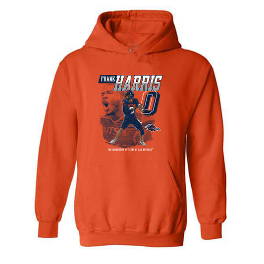 UTSA - NCAA Football : Frank Harris - Orange Caricature Hooded Sweatshirt