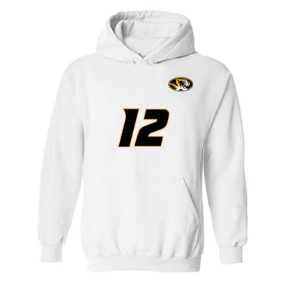 Missouri - NCAA Women's Volleyball : Janet DeMarrais - White Replica Hooded Sweatshirt