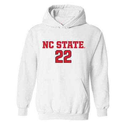 NC State - NCAA Men's Soccer : Drew Lovelace - White Replica Shersey Hooded Sweatshirt