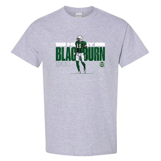 Colorado State - NCAA Football : Henry Blackburn - Grey Caricature Short Sleeve T-Shirt