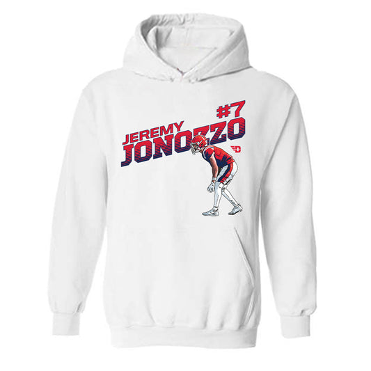 Dayton - NCAA Football : Jeremy Jonozzo - White Caricature Hooded Sweatshirt