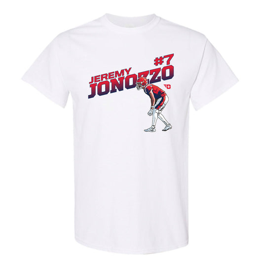 Dayton - NCAA Football : Jeremy Jonozzo - White Caricature Short Sleeve T-Shirt