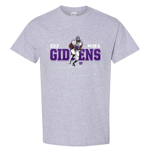 Kansas State - NCAA Football : DJ Giddens - Grey Caricature Short Sleeve T-Shirt